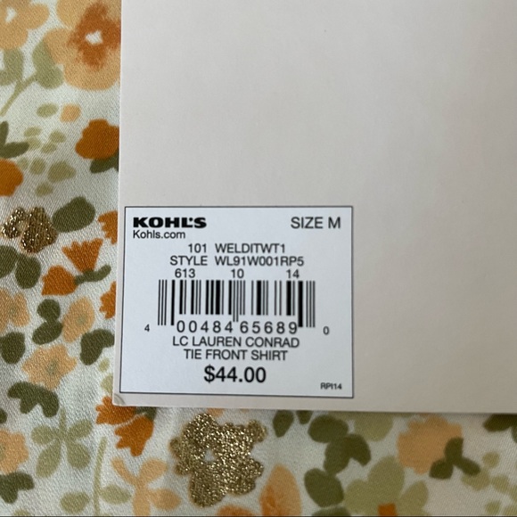 NWT LC Lauren Conrad Micro Floral Tie Front Long Sleeve Button Up Blouse Size M - Picture 8 of 13